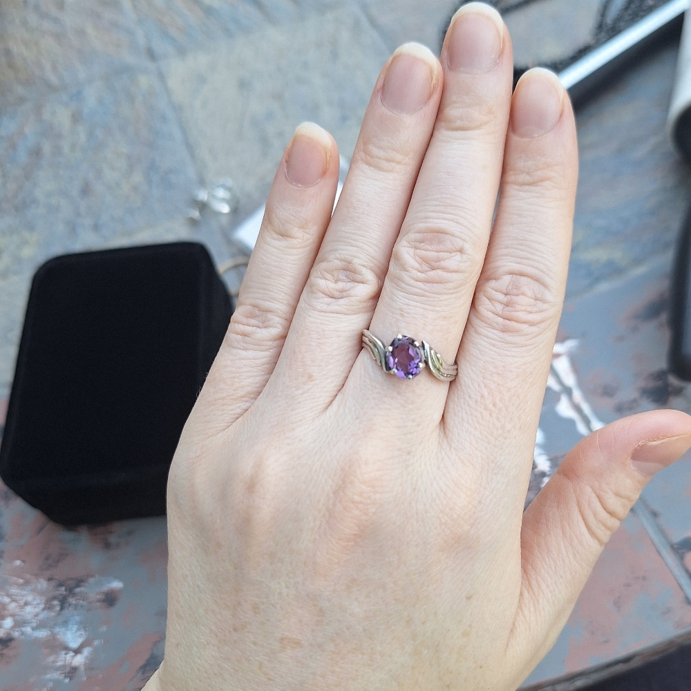 Southwestern Amethyst Ring 'PGR', Retro Style Sz 8 Marked "Sterling" VTG - Picture 3 of 11
